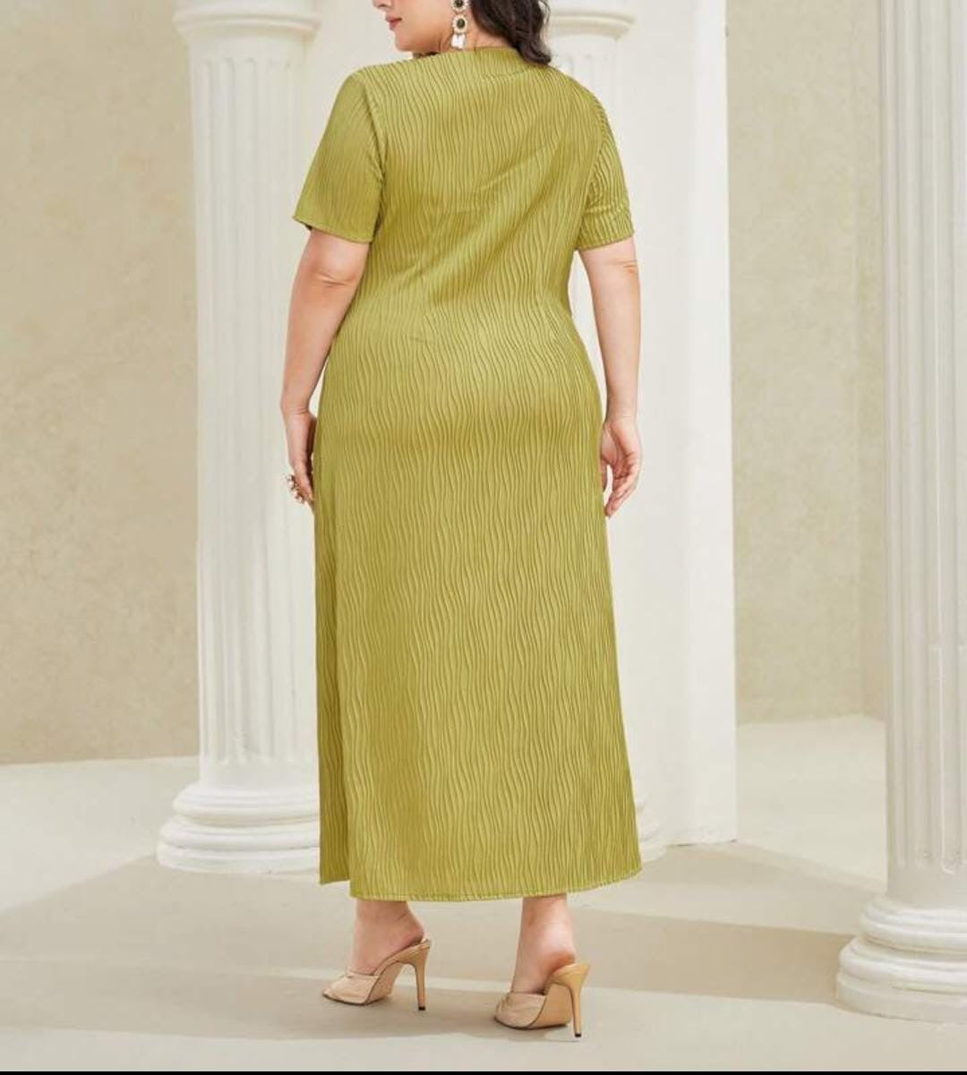 Olive Green Pleated Wrap Dress