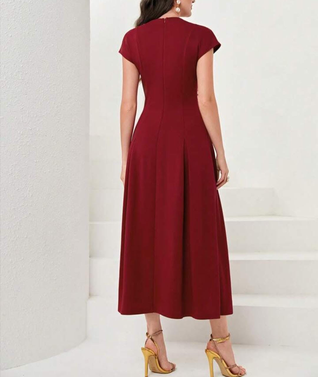 Wine Elegance Peqarl Embellished Midi Dress