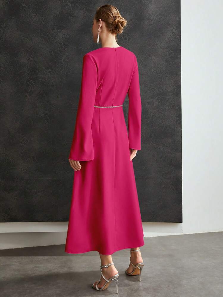 Fuchsia Cutout Midi Dress with Crystal Detail