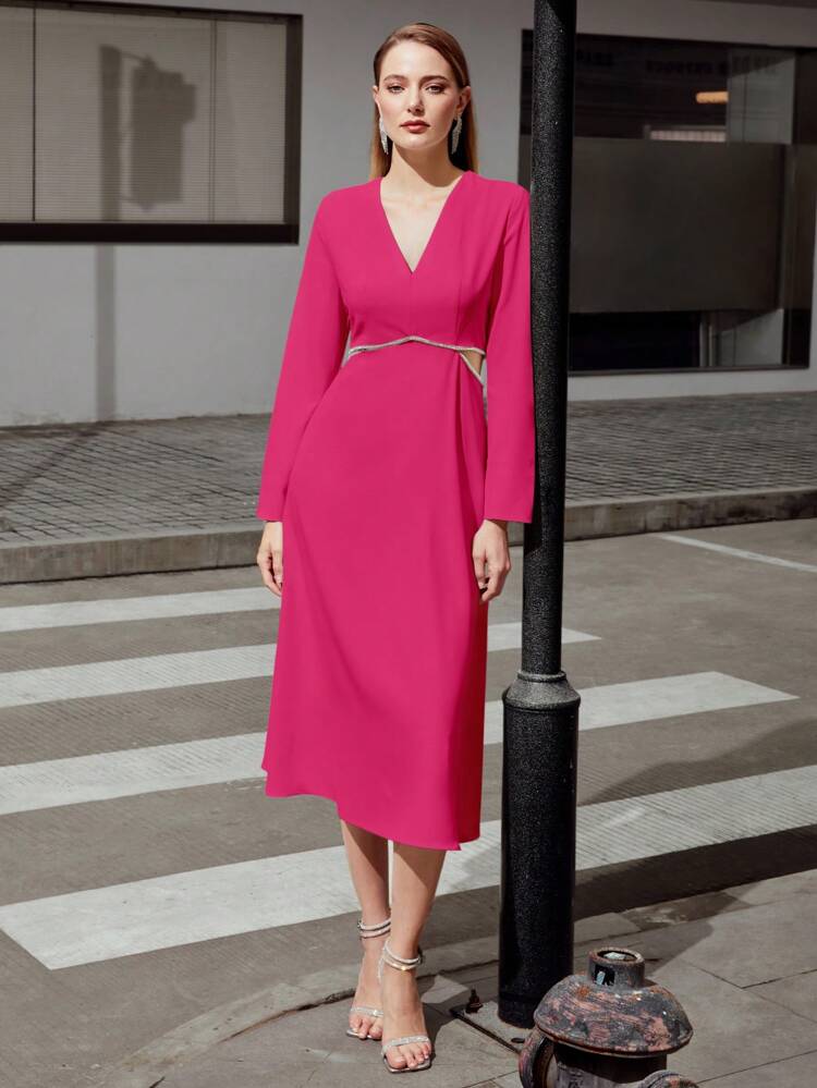 Fuchsia Cutout Midi Dress with Crystal Detail