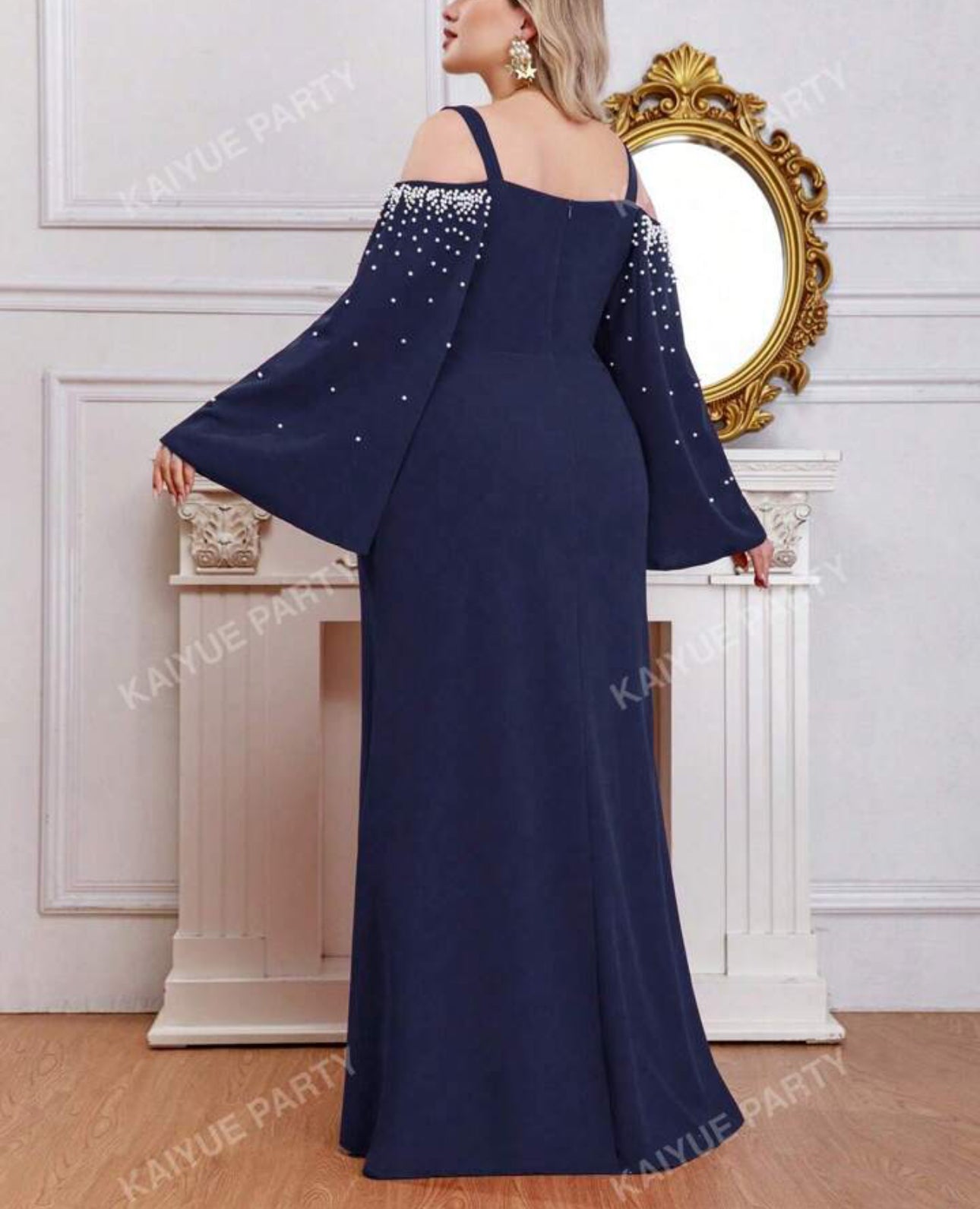 Navy Elegance Cold-Shoulder Gown
