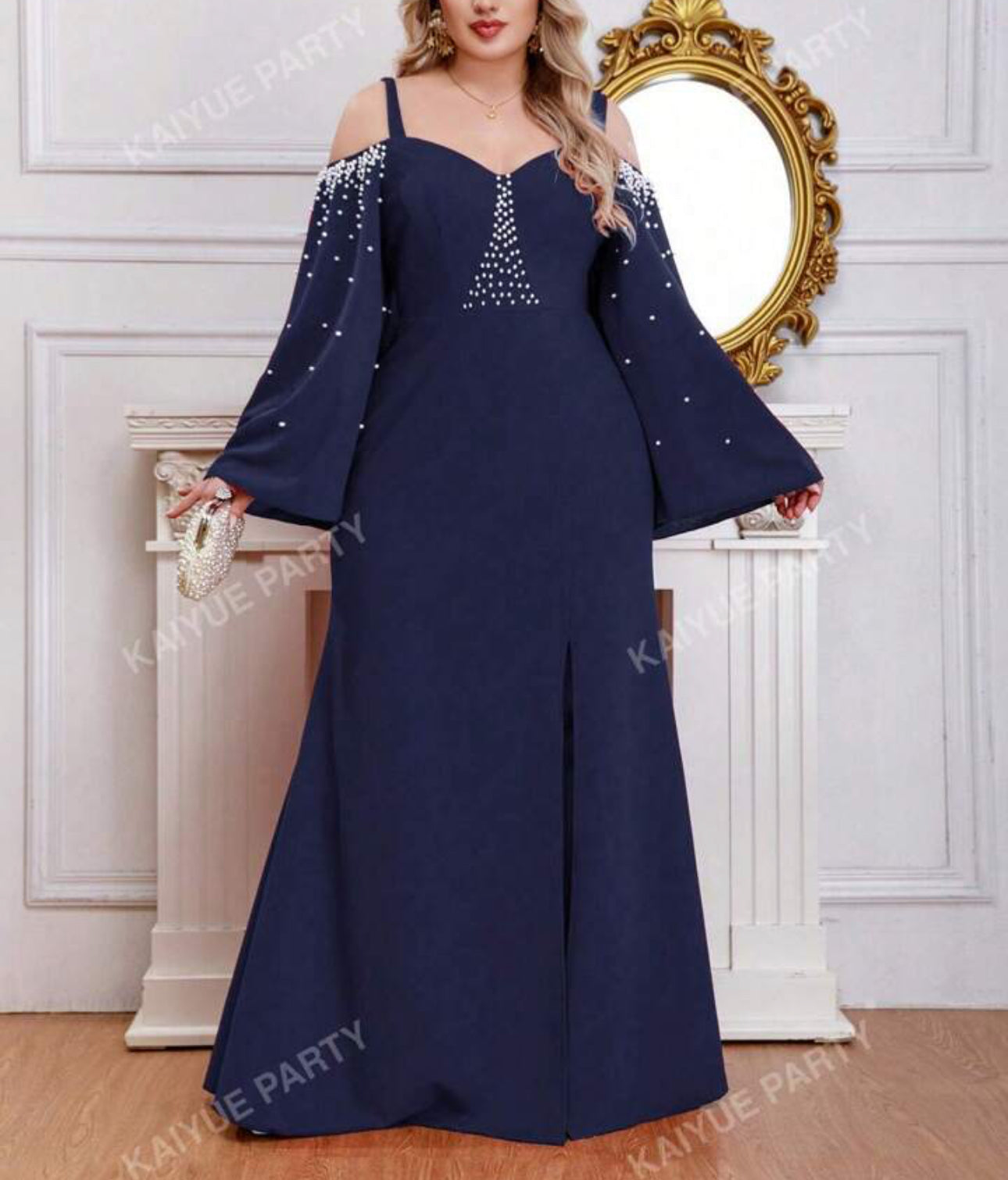 Navy Elegance Cold-Shoulder Gown