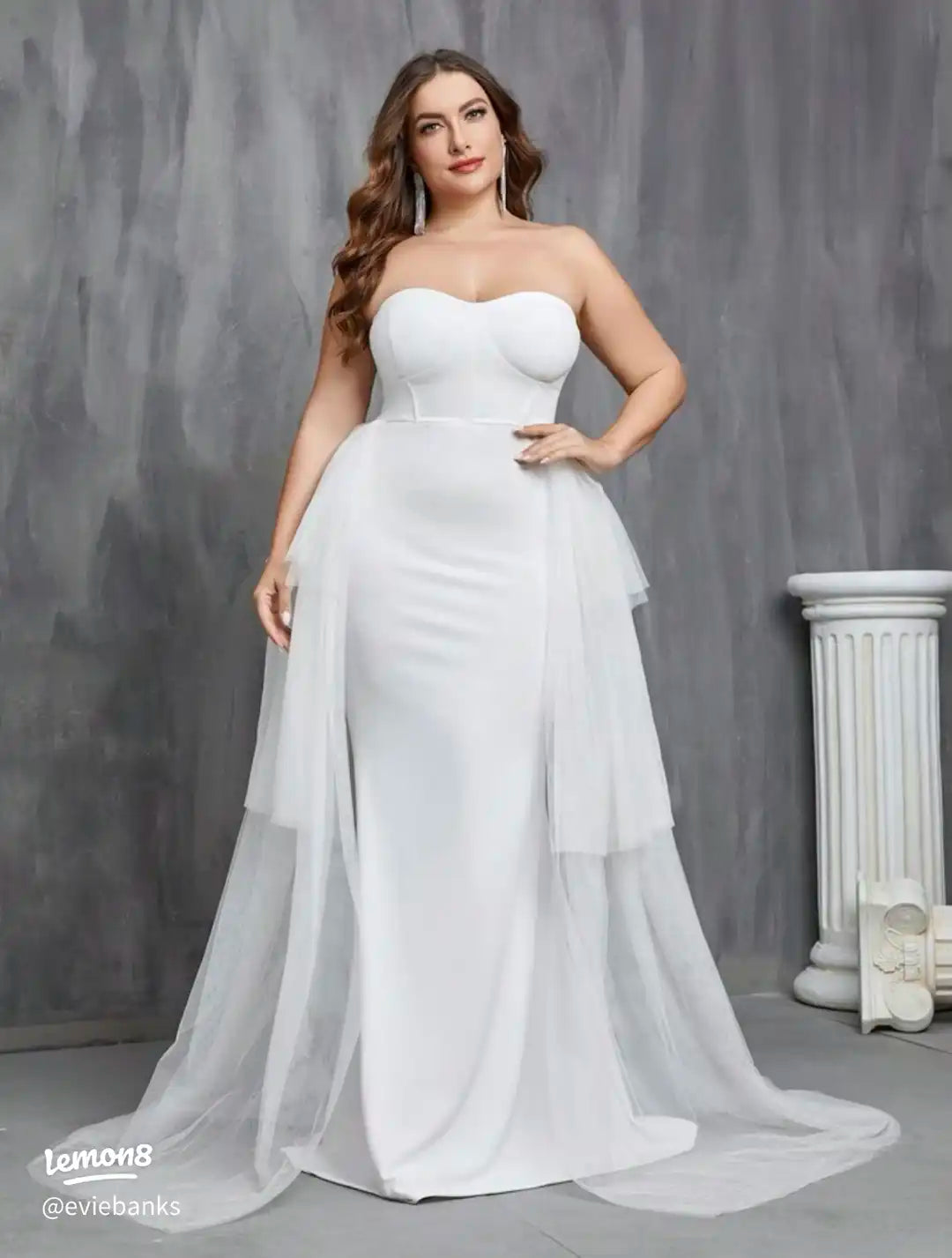 White Strapless Tulle Overlay Maxi Dress