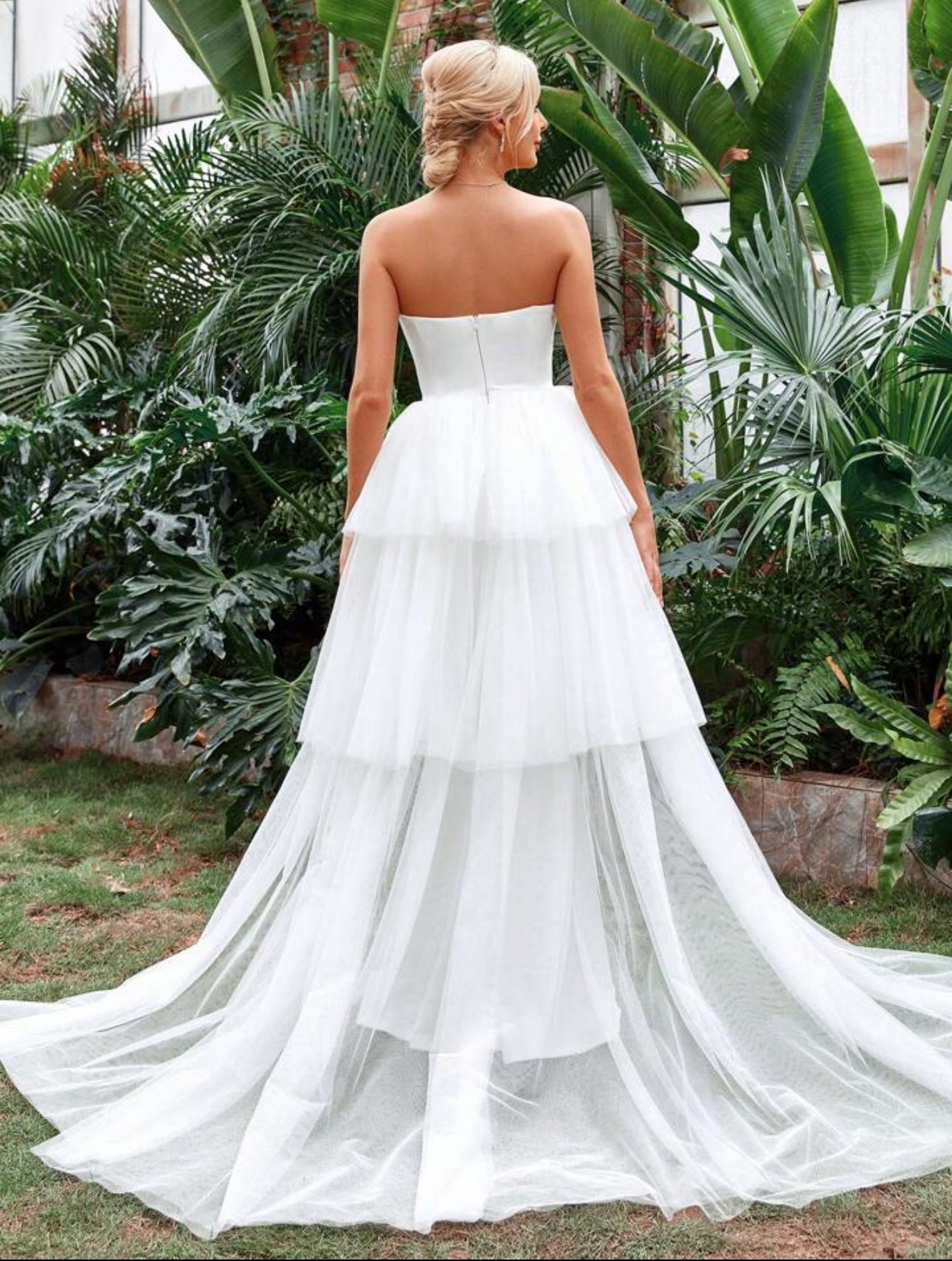 White Strapless Tulle Overlay Maxi Dress