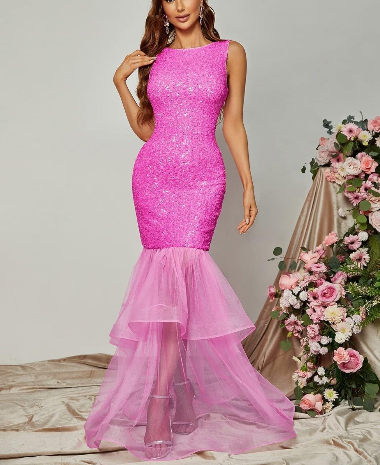 Luxe Pink Mermaid Sequin Dress