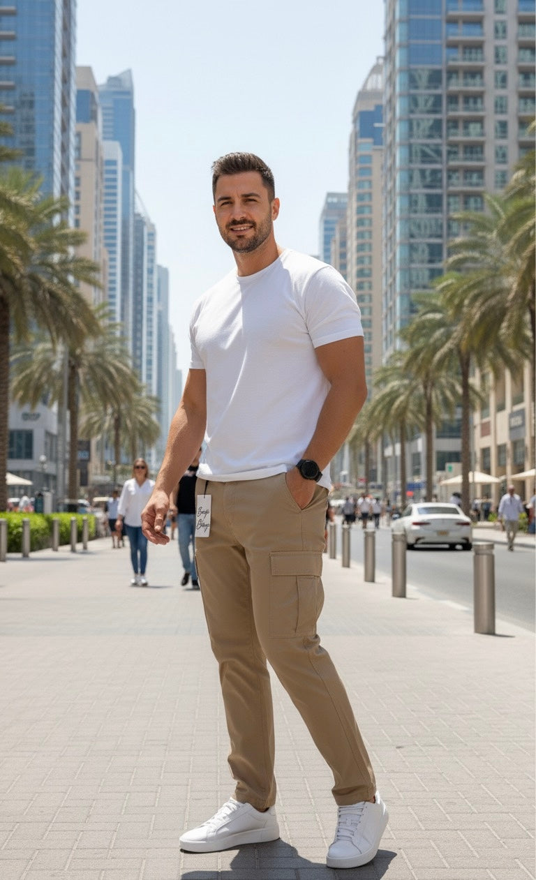Stone Beige Men Cargo Pant 6 Pocket
