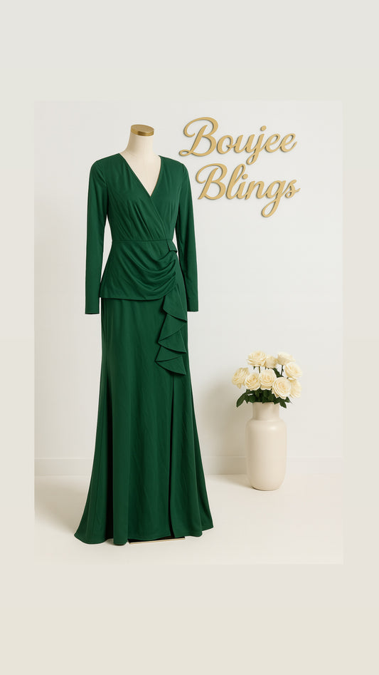 Emerald Grace Draped Maxi Dress