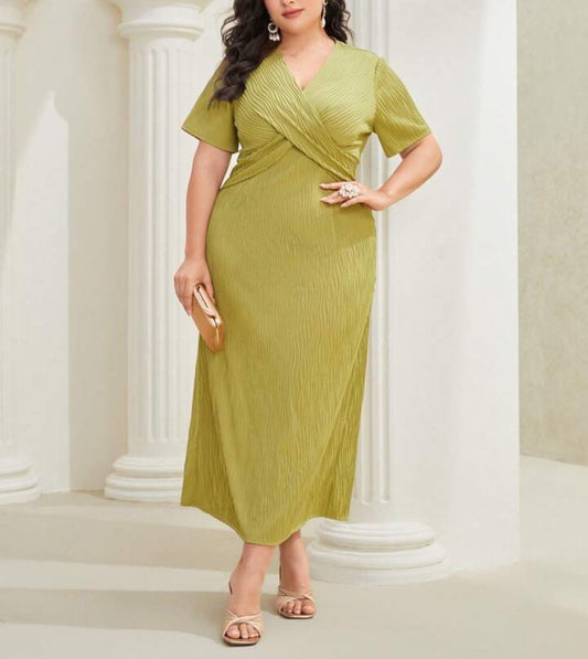Olive Green Pleated Wrap Dress