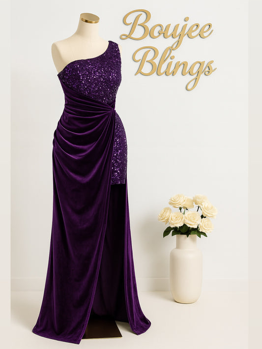 Velour Majesty Purple Sequin Gown