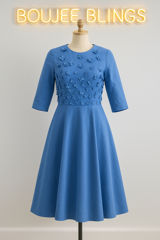 Periwinkle Blue 3D Floral Appliqué Dress