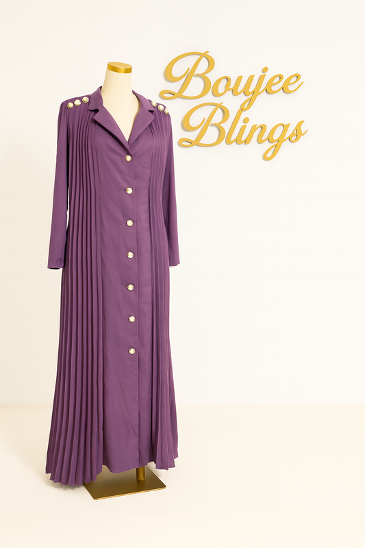 Royal Purple Pleated Button-Down Maxi Dress