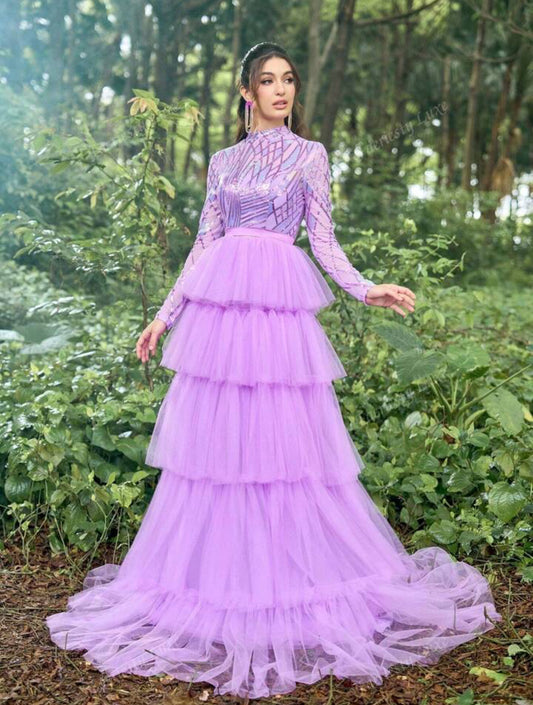 Amethyst Majesty Tiered Tulle Gown
