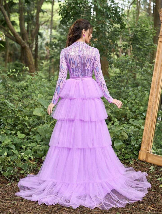 Amethyst Majesty Tiered Tulle Gown