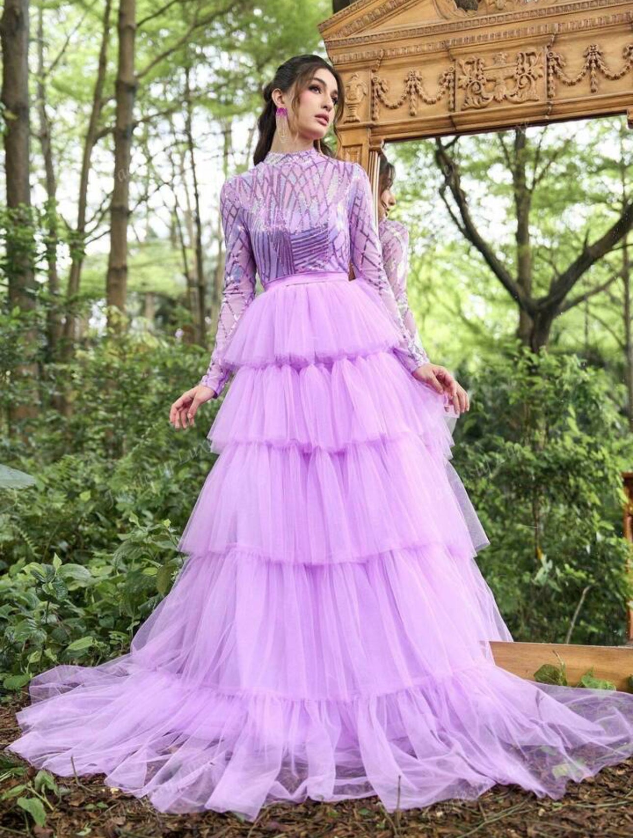 Amethyst Majesty Tiered Tulle Gown