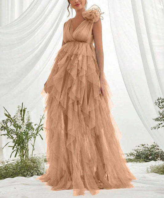 Champagne Blossom Tiered Tulle Gown