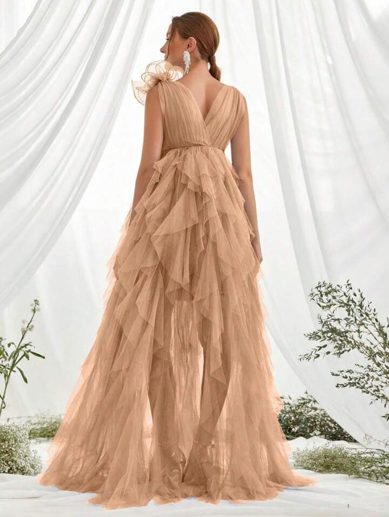 Champagne Blossom Tiered Tulle Gown