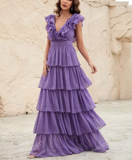 Lavender Ruffle Tiered Maxi Dress