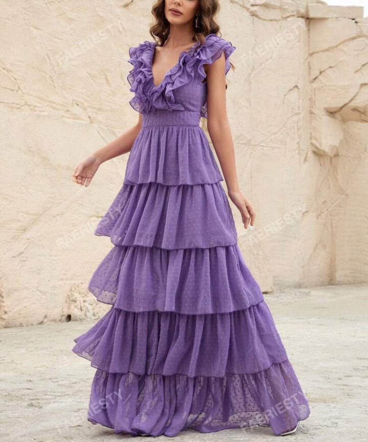 Lavender Ruffle Tiered Maxi Dress