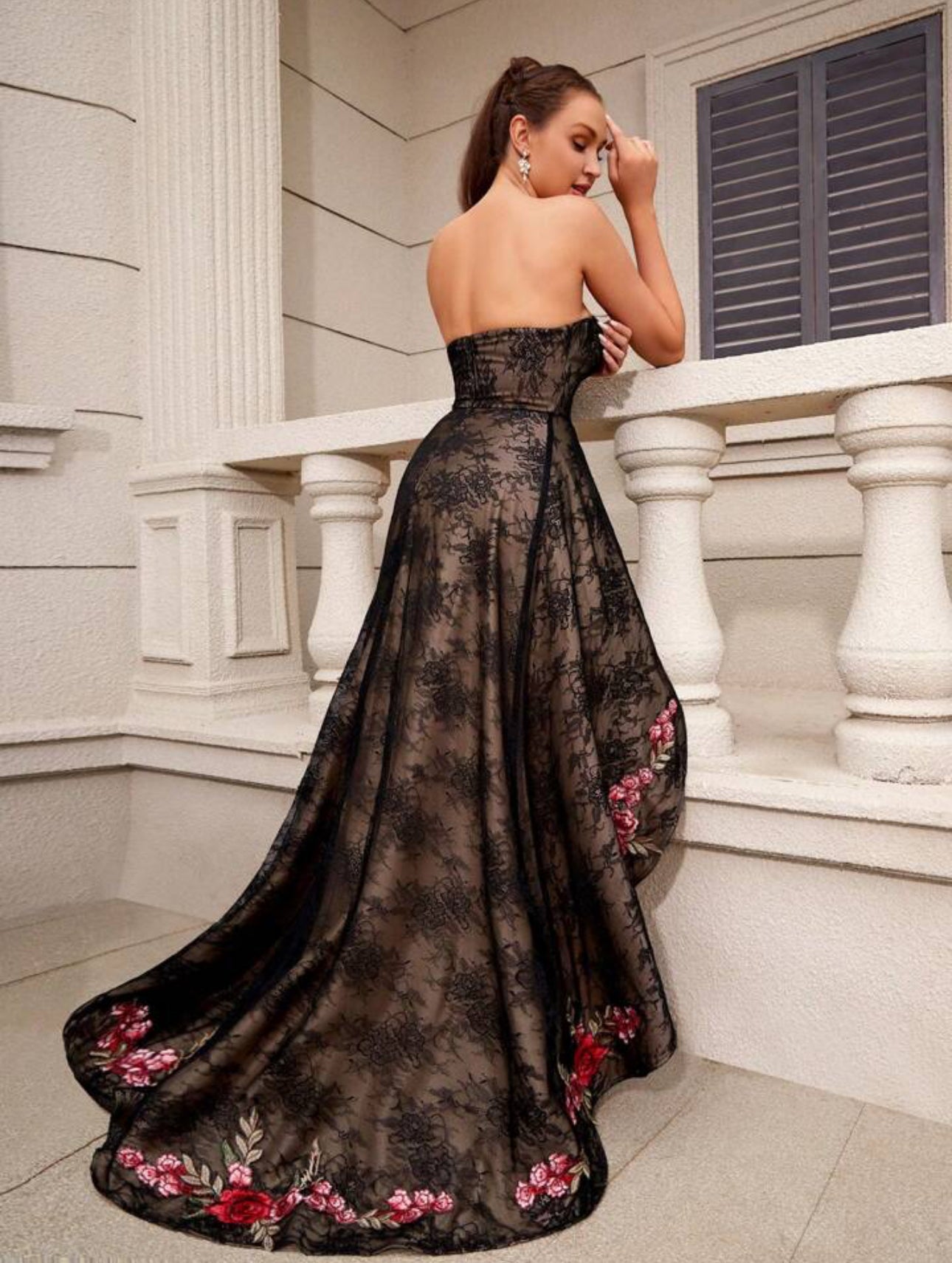 Midnight Rose Strapless High-Low Gown