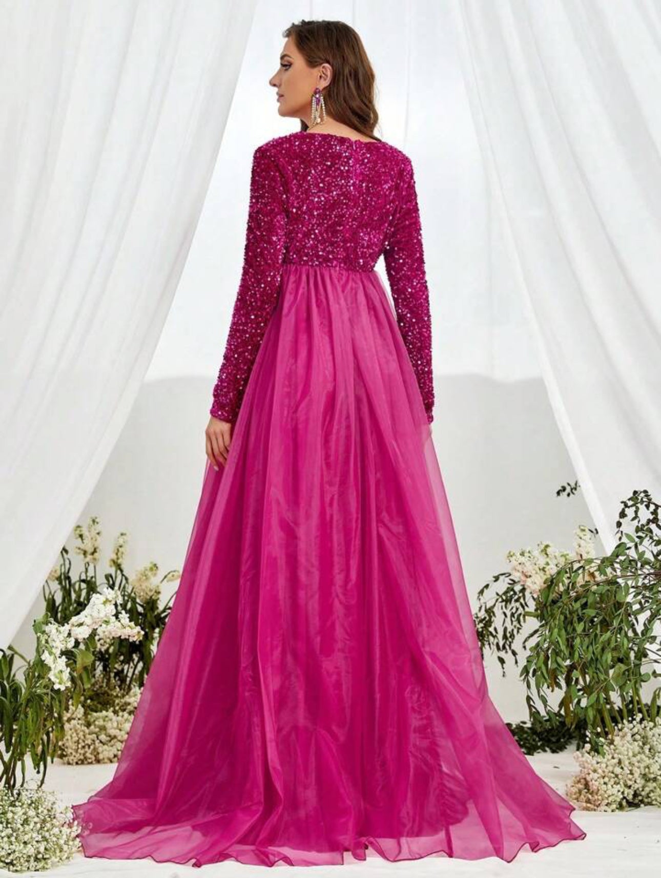 Fuchsia Radiance Sequin & Tulle Evening Gown