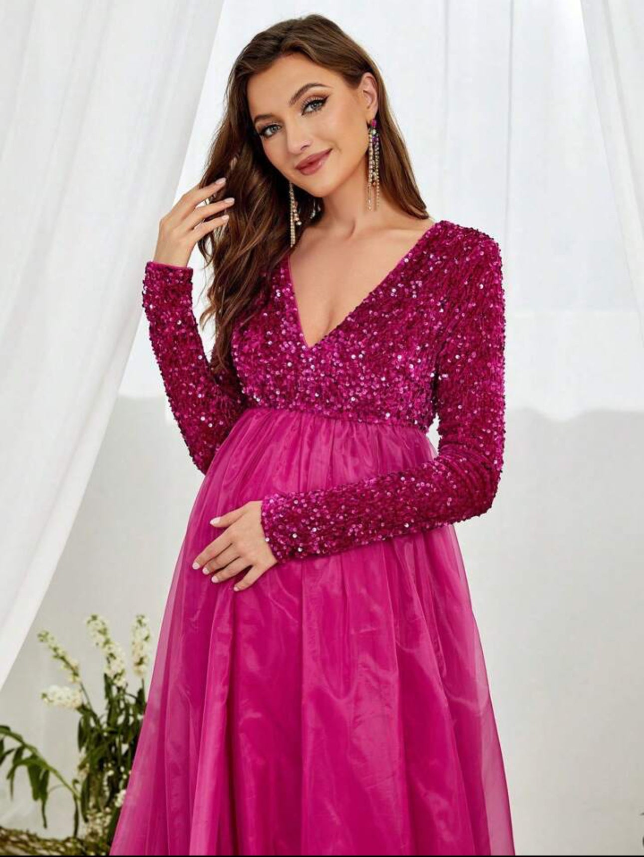 Fuchsia Radiance Sequin & Tulle Evening Gown