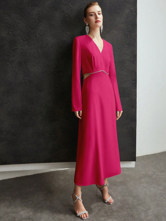 Fuchsia Cutout Midi Dress with Crystal Detail