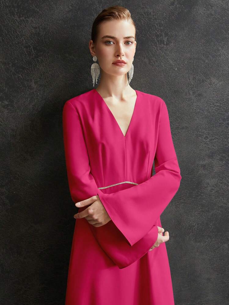 Fuchsia Cutout Midi Dress with Crystal Detail
