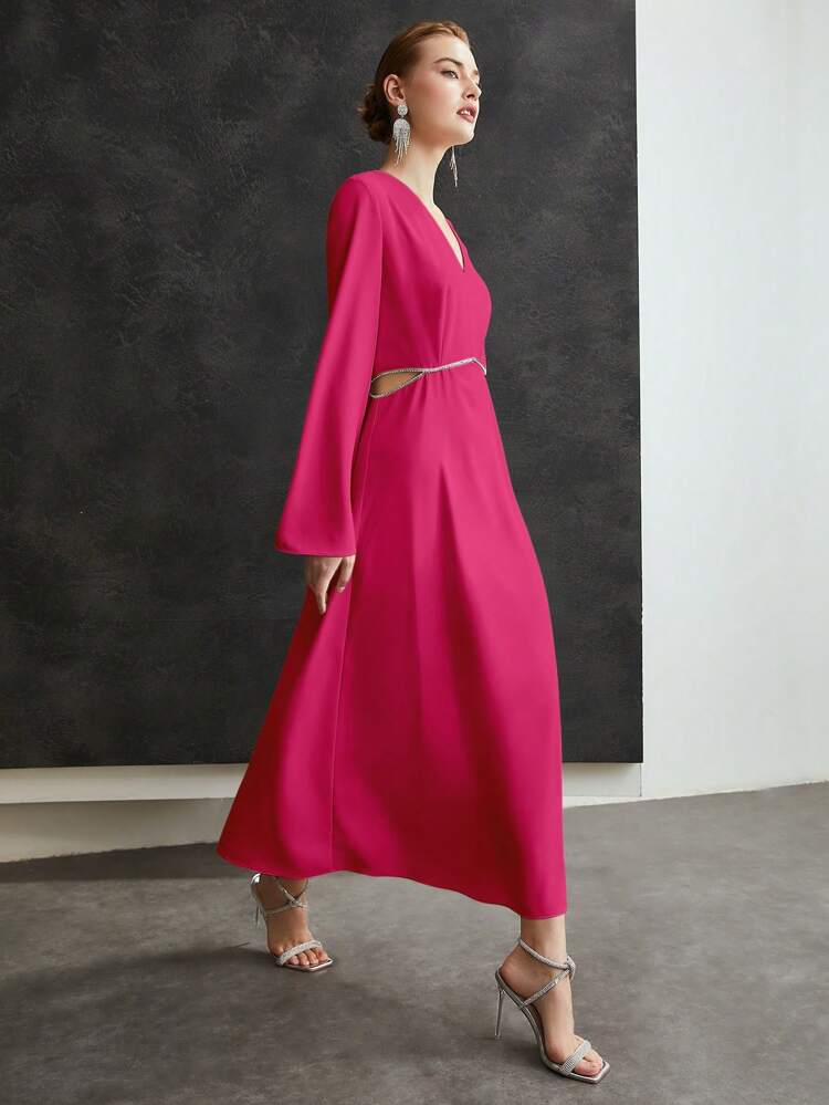 Fuchsia Cutout Midi Dress with Crystal Detail