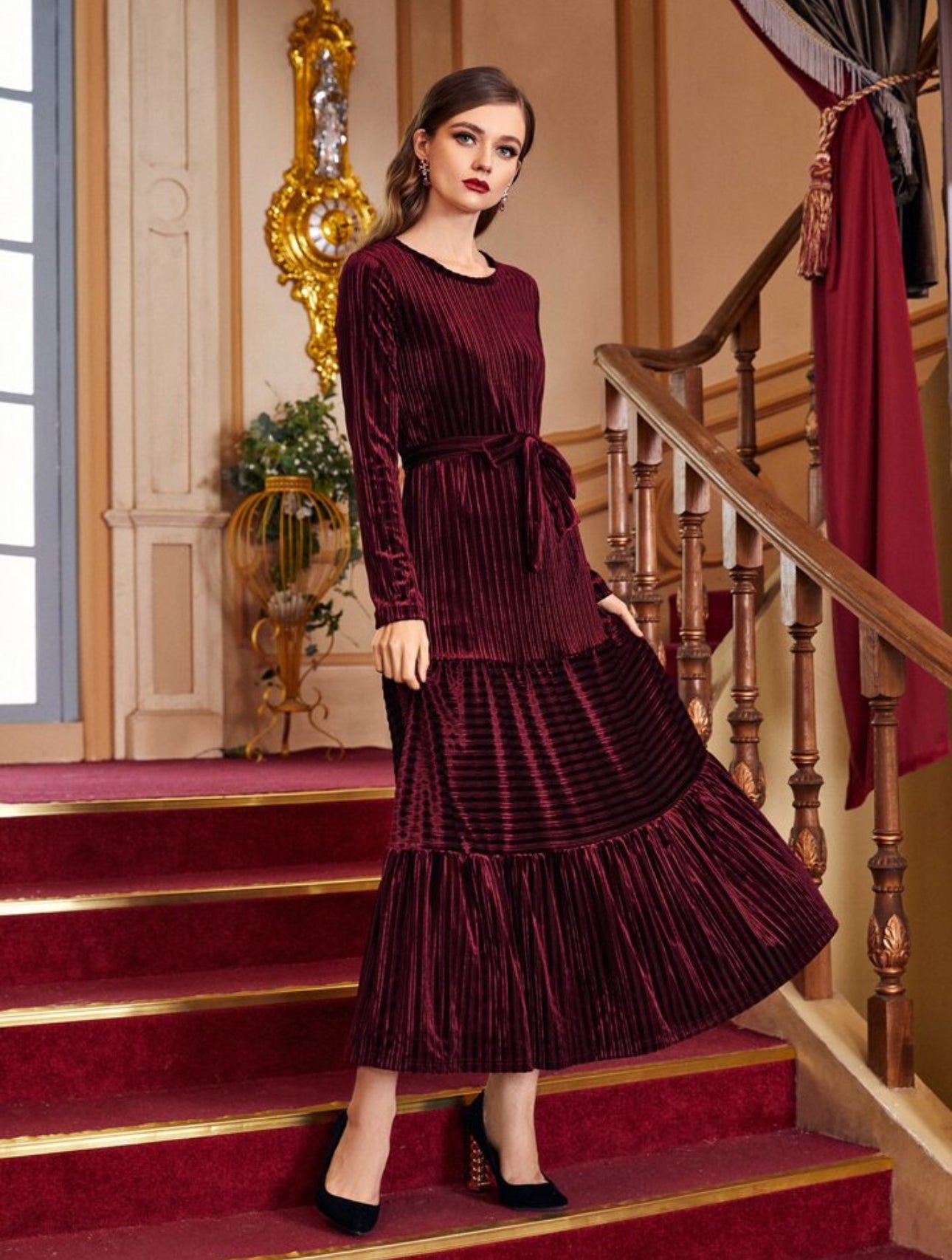 Burgundy Velvet Elegance Maxi Dress