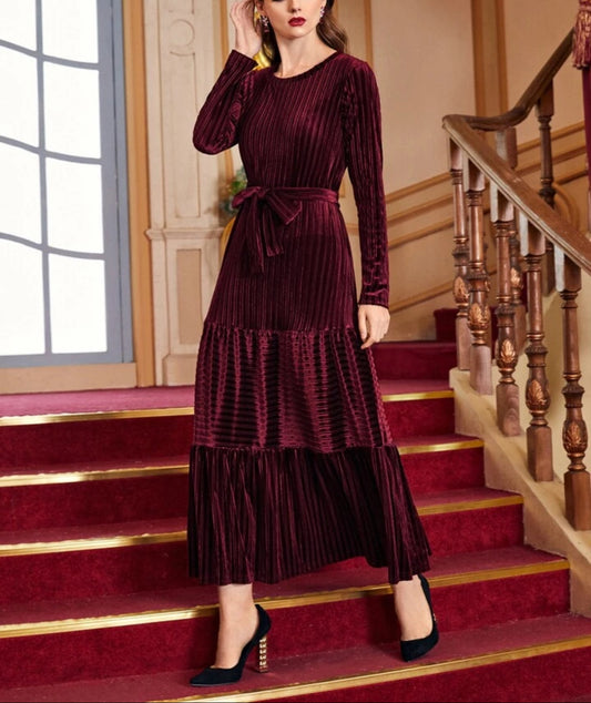 Burgundy Velvet Elegance Maxi Dress