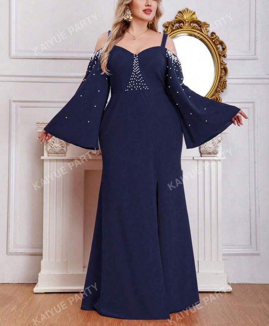 Navy Elegance Cold-Shoulder Gown