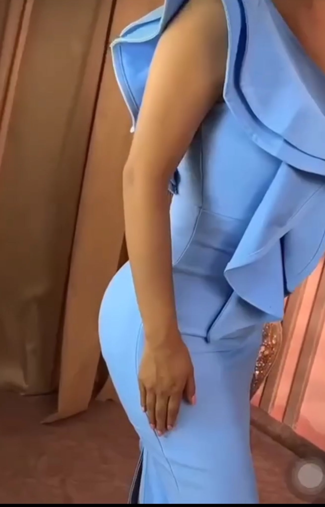 Sky Blue One-Shoulder Ruffle Bodycon Dress