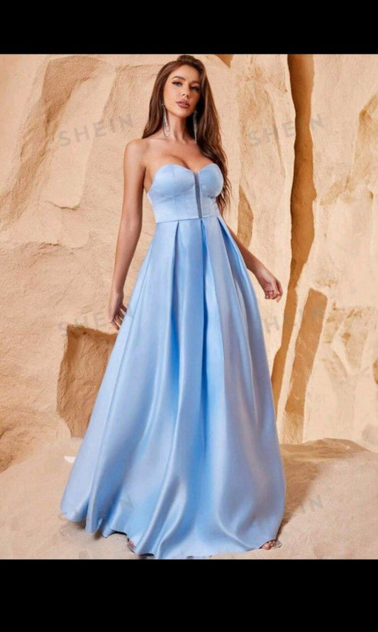 Sky Blue Strapless Satin Ball Gown