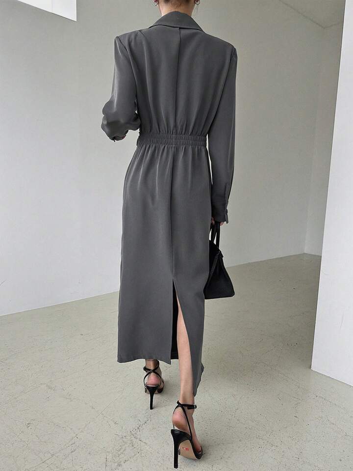 Charcoal Elegance Long Blazer Dress