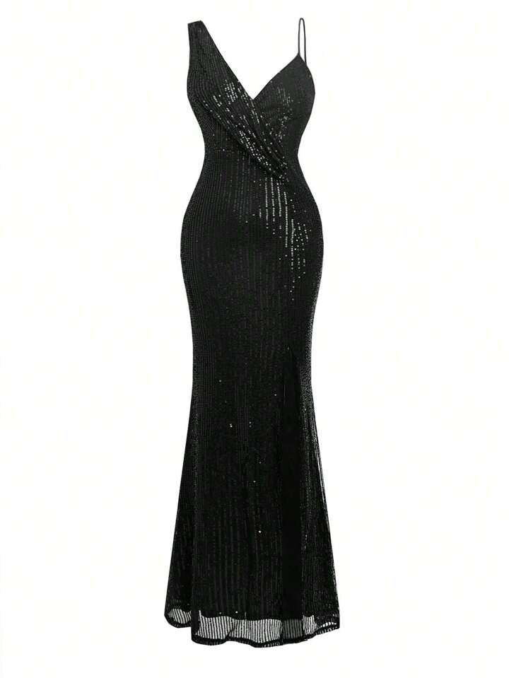 Midnight Allure Black Sequin Gown