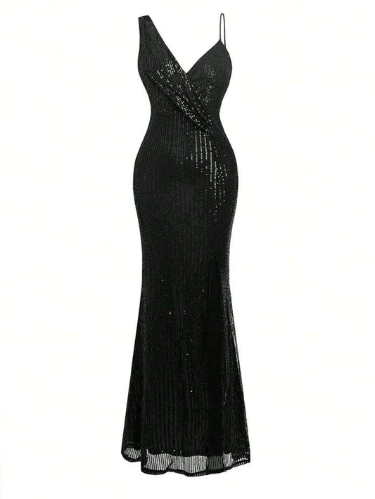 Midnight Allure Black Sequin Gown