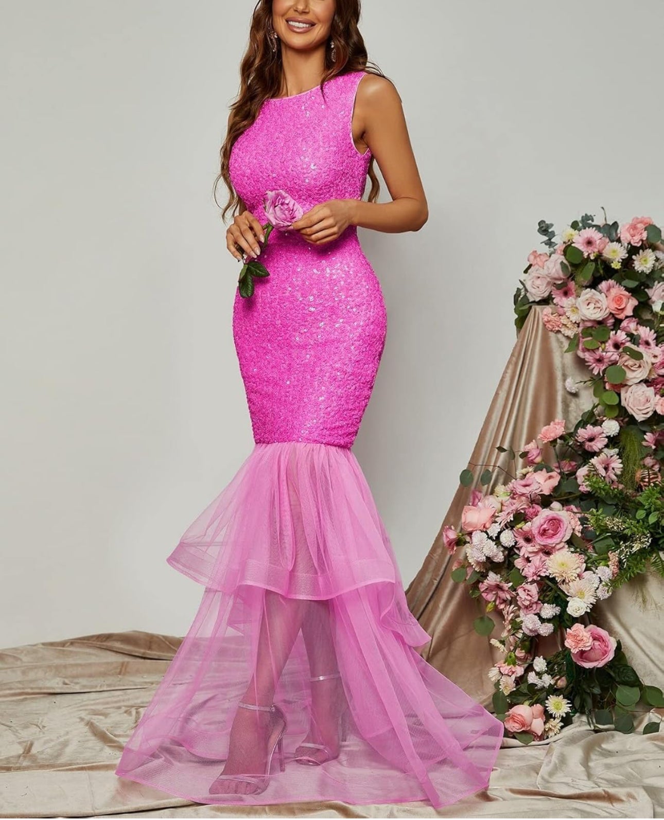Luxe Pink Mermaid Sequin Dress