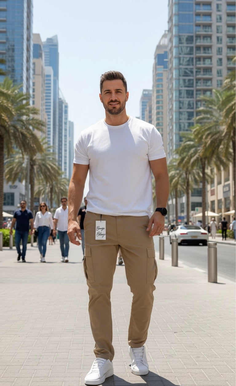 Stone Beige Men Cargo Pant 6 Pocket